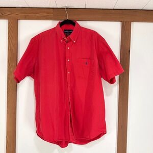Vintage Ralph Lauren Blake Button Down Mens Large Red Short Sleeve Cotton Shirt